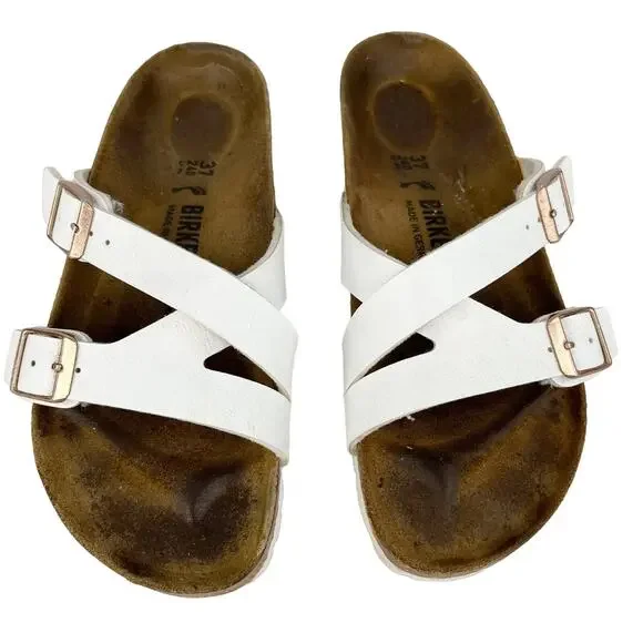 Birkenstock Yao Sandals White Double Buckle 37 L6M4 - Picture 2 of 14